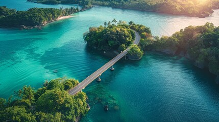 A drone shot of a bridge connecting two islands, illustrating the bridge's role in bridging gaps and connecting communities.