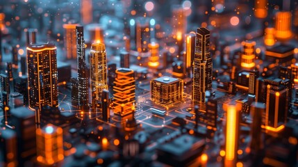 A futuristic cityscape with neon lights forming thought bubbles, showcasing a city powered by ideas and innovation.