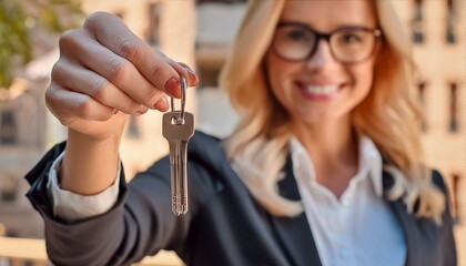 Fototapeta premium Real Estate Agent Holding House Keys.