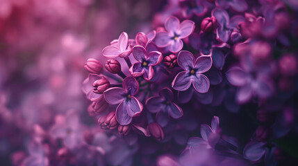 copy space, close up nature shot, high quality photo, lilac tree flower. Close-up photo of beautiful purple flowers, announcing the beginning of spring. Floral background with space for text. - Powered by Adobe