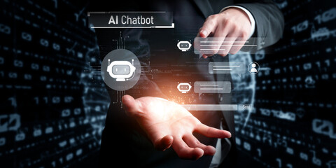 Human interact with AI artificial intelligence virtual assistant chatbot in concept of AI...