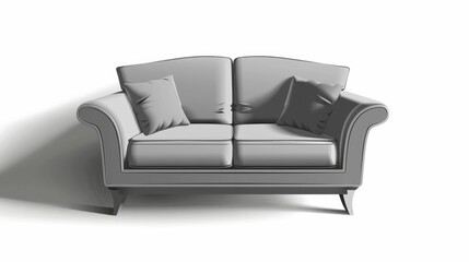 A realistic 3D gray sofa with a shadow, shown in a minimalist style on a white background.








