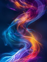 Abstract wave swirl colorful magical blured ribbon lines blue techno background Background. Energy stream flow