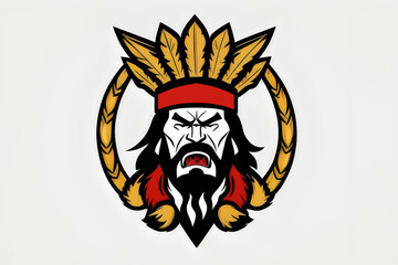 Obraz premium a flat vector style logo depicting An angry aboriginal chief for a sports team, rage, native, indian, indigenous, warrior