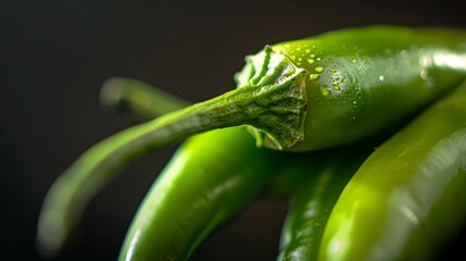 Detailed close-up of a fresh green chili pepper, glossy texture, isolated background, professional studio lighting, for advertising