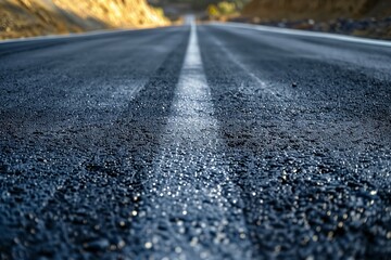 Glistening asphalt after rain on empty road