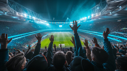 Soccer Fans Cheering in Stadium During Match