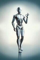Android robot, pose 33. The robot shows the sign OK