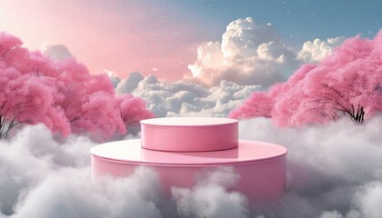 Background podium pink 3d product sky platform display cloud pastel scene render stand