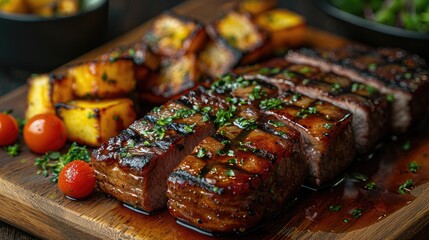 Savor the Flavor: Delectable Glazed Meat Dish on a Rustic Wooden Table