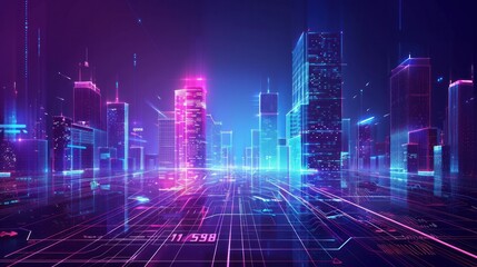 Fototapeta premium Concept of a futuristic digital city with high towers.