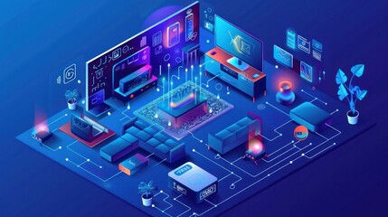 Diagram of smart home devices connected and controlled via phone.

