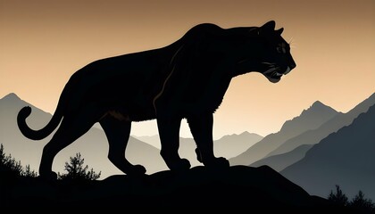 A mountain silhouette with a mountain lion prowlin upscaled_6