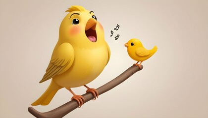 A cheerful icon of a canary singing on a perch upscaled_7
