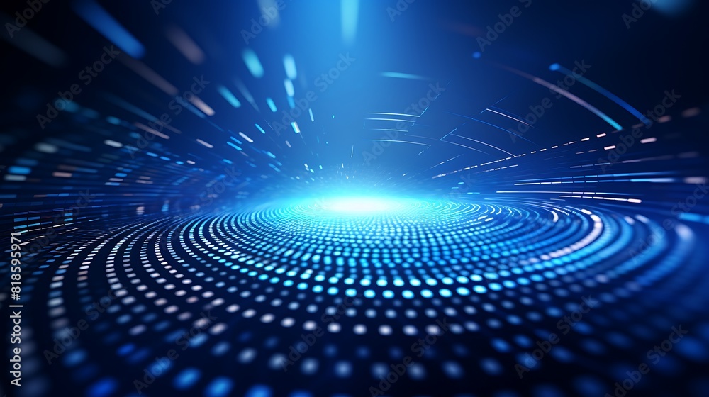 Poster Blue background with a dark blue gradient and a digital dot pattern  in a futuristic technological abstract style