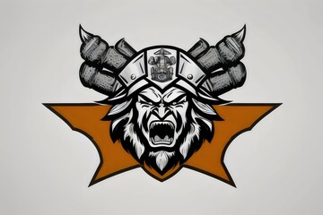 Obraz premium a flat vector style logo depicting An angry aboriginal chief for a sports team, rage, native, indian, indigenous, warrior