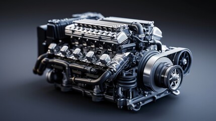 This is an image mockup of a supercharged engine showcasing its powerful design, Generated by AI