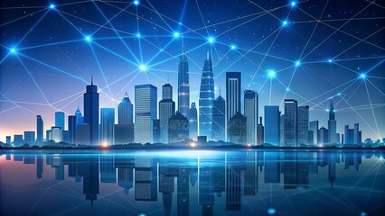 Obraz premium city scape and network connection concept