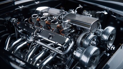 This image mockup showcases a powerful supercharged engine in all its glory, Generated by AI