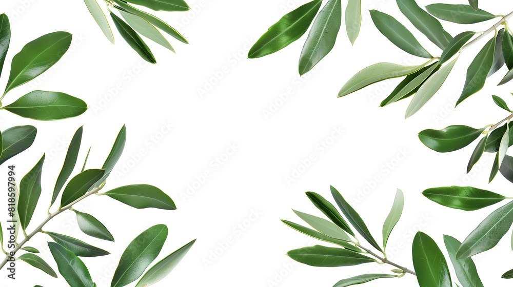 Canvas Prints Fresh green leaves frame on a white background. Natural foliage border design. Perfect for cards, invitations, and nature-themed projects. AI