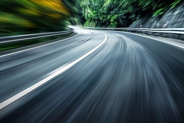 Speeding motion blur on a winding road
