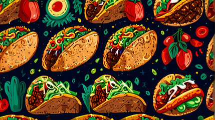 Typical Mexican Food - Tacos Illustration Background