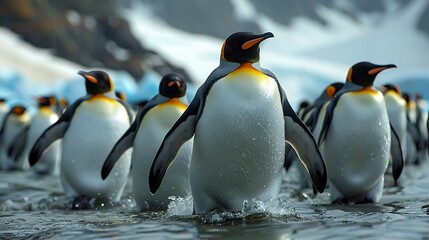 Fototapeta premium a group of penguins standing in the water
