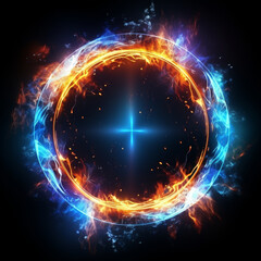 Obraz premium Blue and orange circular lightning on white background