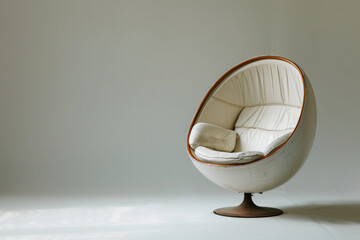 An isolated egg-shaped retro chair against a solid background.
