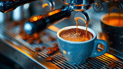 Cup of Coffee Brewing in Machine
