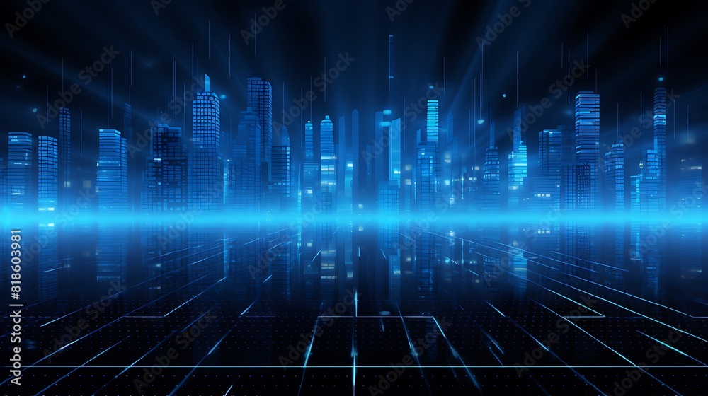Aufkleber Blue background with a dark blue gradient and a digital dot pattern  in a futuristic technological abstract style