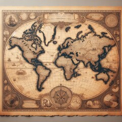 Obraz premium old world map on golden vintage paper texture background