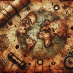 Fototapeta premium old world map on golden vintage paper texture background