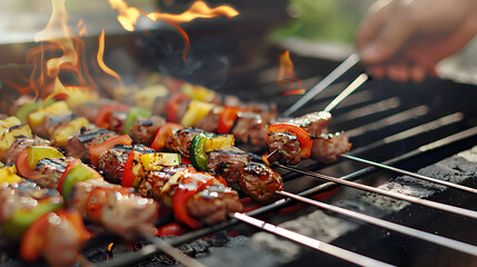 Grilled shashliks on grate