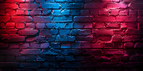 brick wall with red and blue lights background - Powered by Adobe