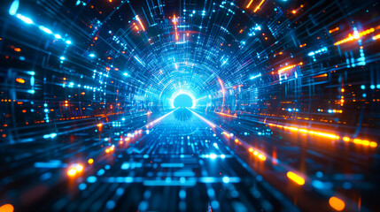 Fototapeta premium Futuristic Background with Blue Neon Lights 