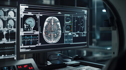 Detailed Brain Scan Displayed on Medical Monitor in Hospital Radiology Room