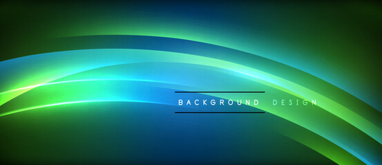 Neon glowing circle rays, light round lines in the dark, planet style neon wave lines. Energetic electric concept design for wallpaper, banner, background