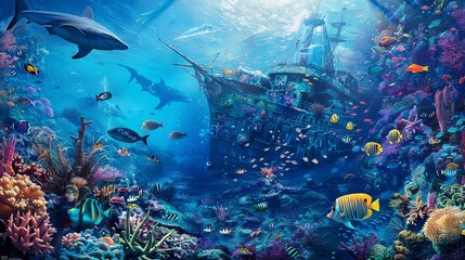Panoramic view of an underwater world
