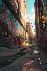 Naklejka premium Side view of a gritty urban alley