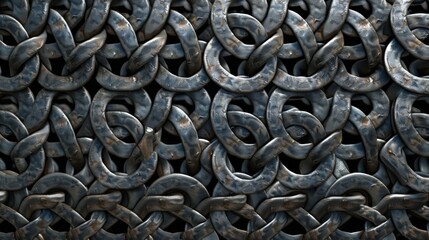 Metal chain with interlocking links pattern closeup. Linked texture concept