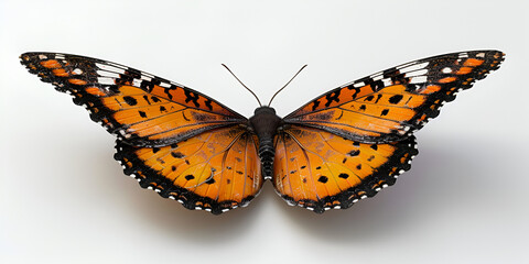 A black and orange butterfly on white background,Elegant Butterfly with Black and Orange Wings on...