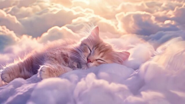 Cute baby cat sleeping on the clouds