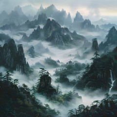 Journey Through Timeless Peaks: A Glimpse into Ancient Chinese Landscapes Captured Through Xu Derived Brushwork