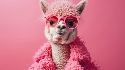 Glamorous Alpaca Fashion Model on Bright Background Generative AI