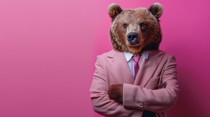 Glamorous Bear in High-End Fashion on Bright Background for Advertising Generative AI