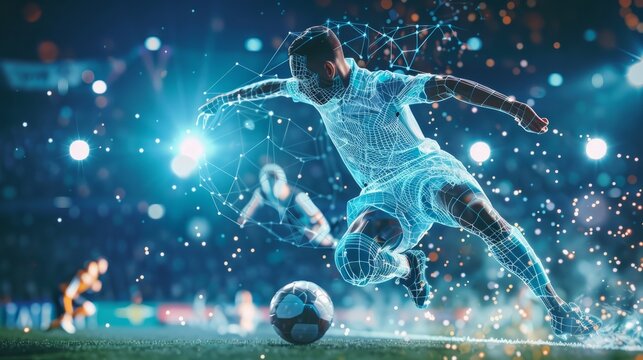 Streaming tv channel of soccer player who kicks the ball. Generative AI