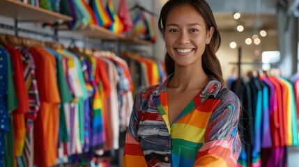 A fashion designer showcasing a Pride Month clothing line