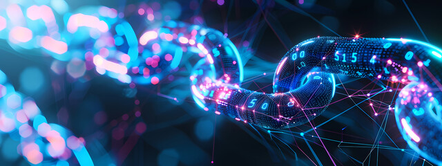 Obraz premium Digital Blockchain with Glowing Links