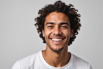 Fototapeta premium portrait of Young Brazilian man isolated on white background laughing